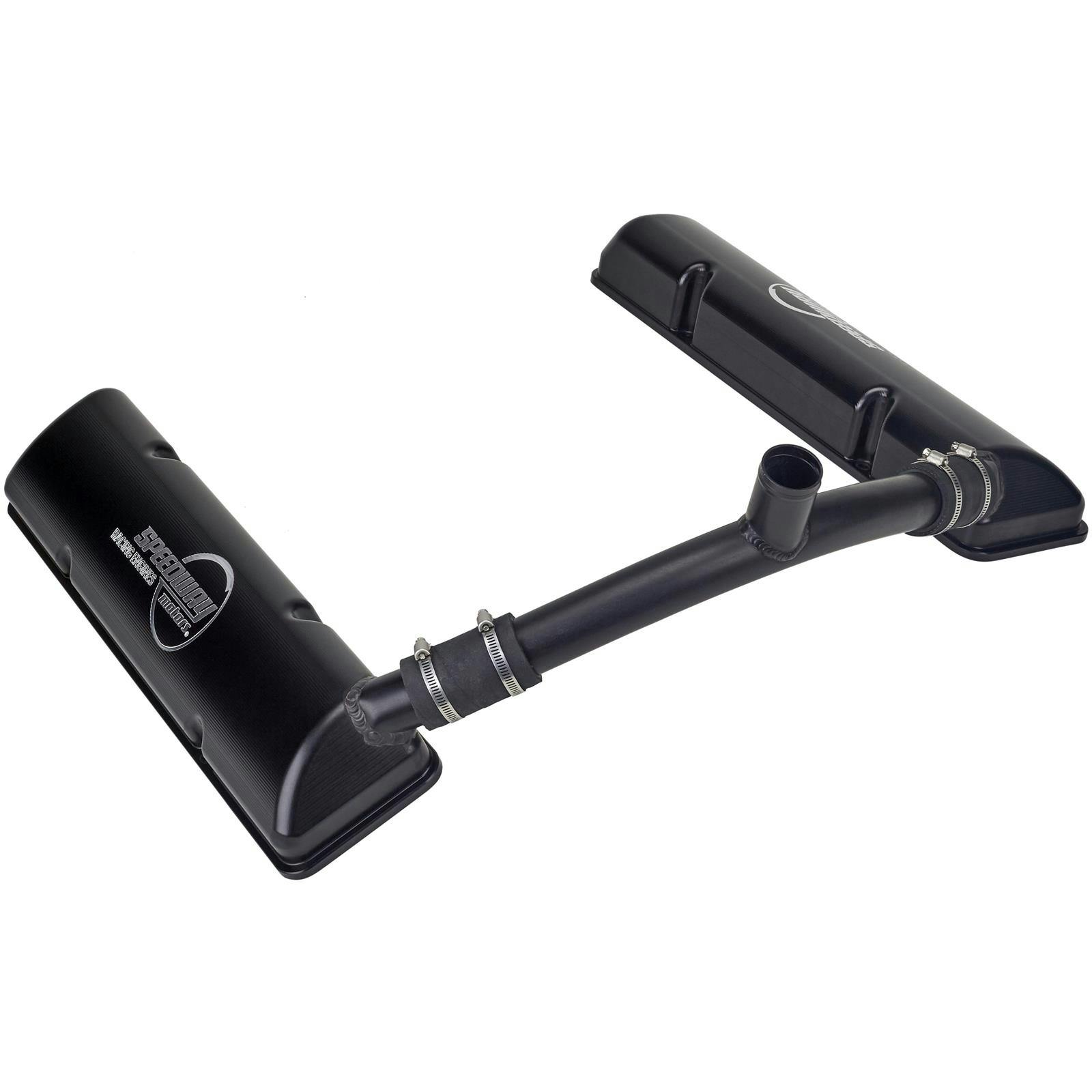 Billet Small Block Chevy Valve Covers, Breather Cross, Black Anodized