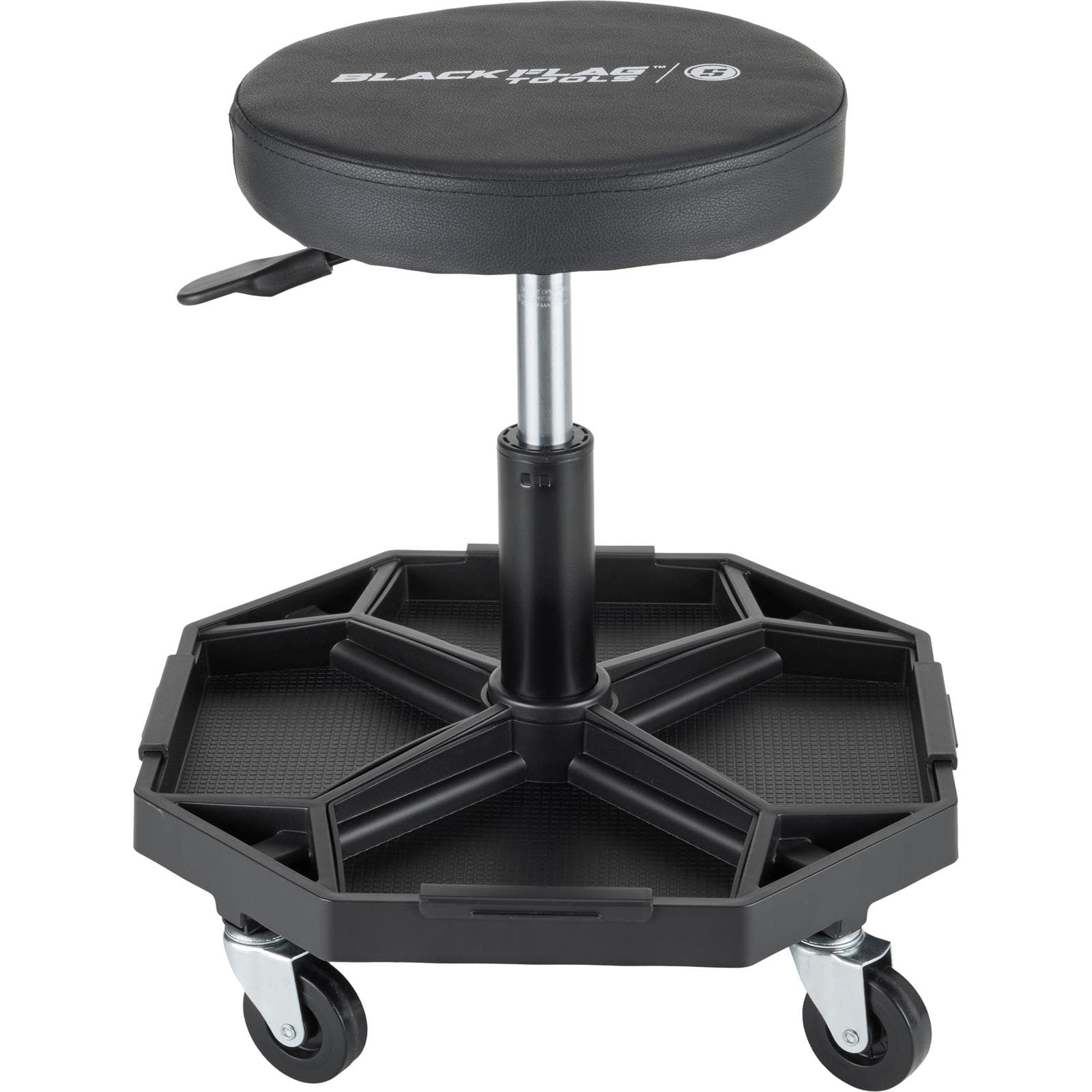 Black Flagâ„¢ Padded Rolling Mechanic Stool with Tool Tray