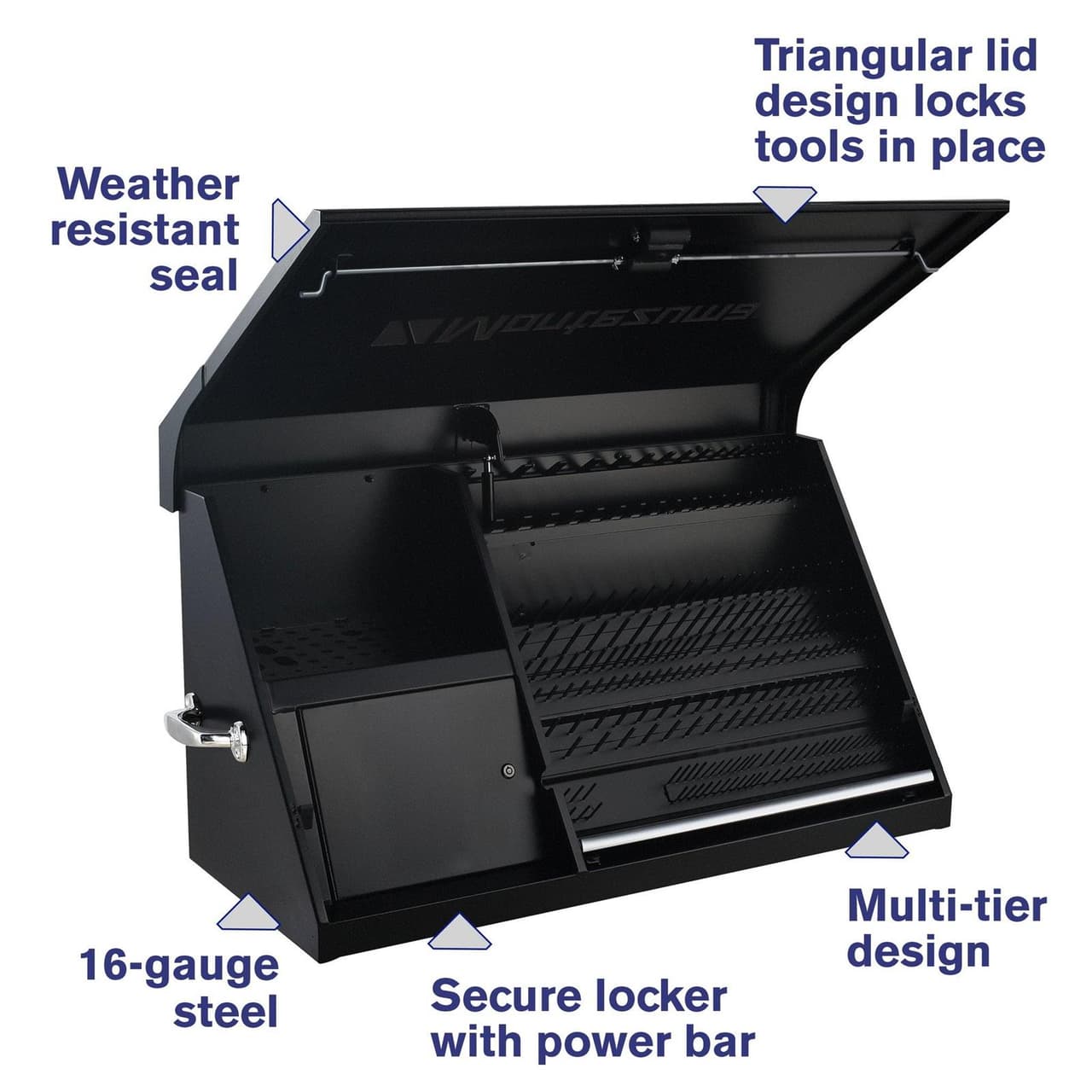 Montezuma DX411B Triangle Toolbox, 41 X 18 Inch, Steel, Black