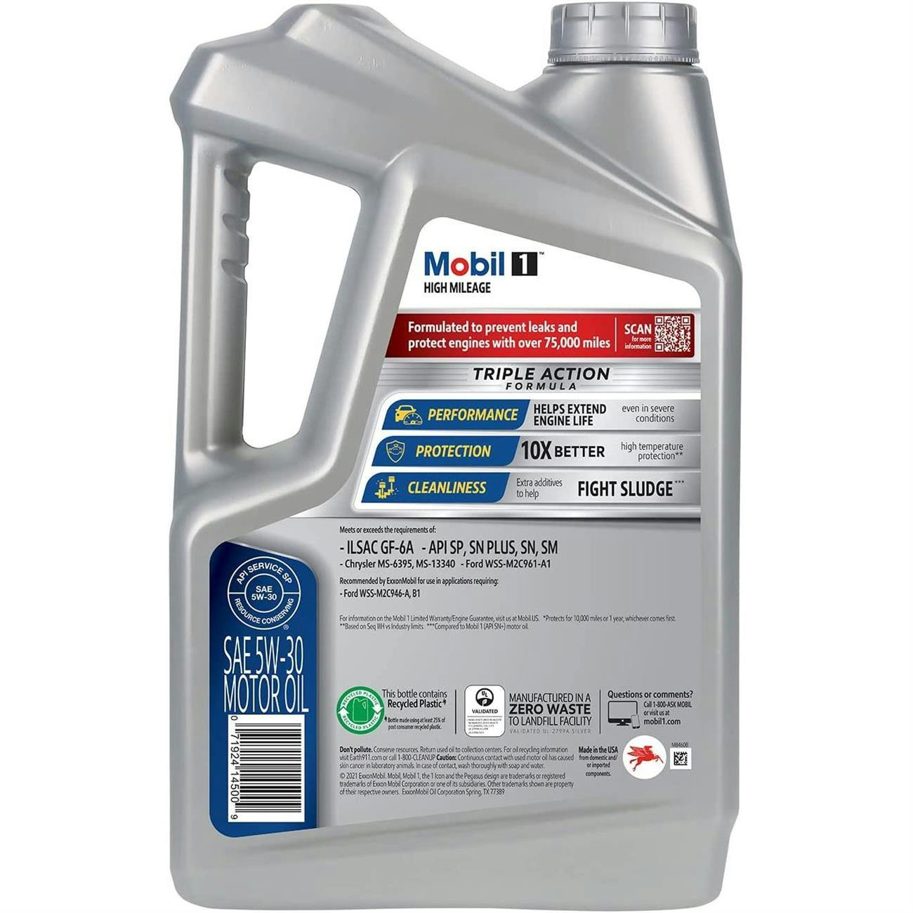 Mobil 1 High Mileage Full Synthetic 5W-30, 5 Quarts