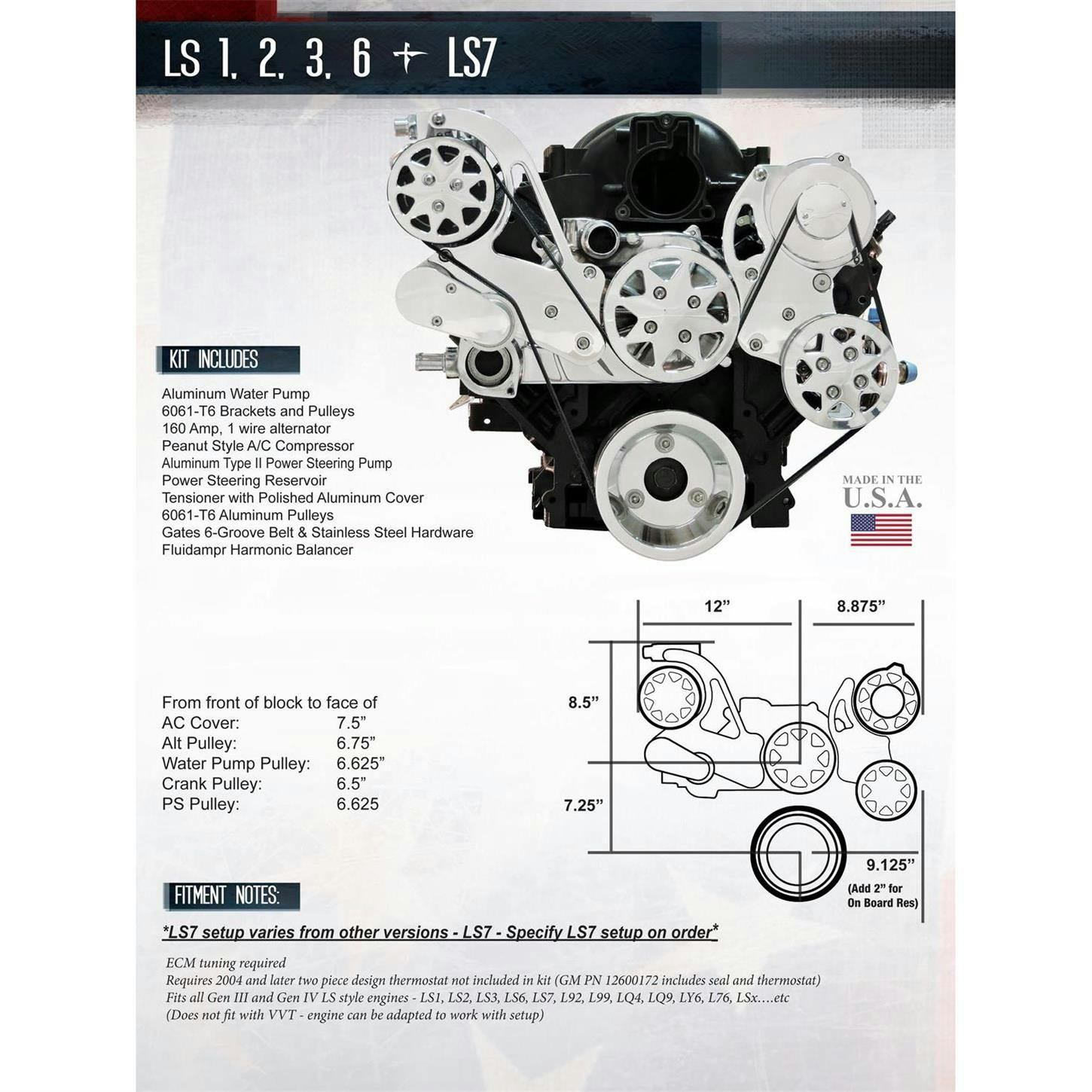 All American Billet FDS-LS-201 Silverline Serpentine Kit, LS
