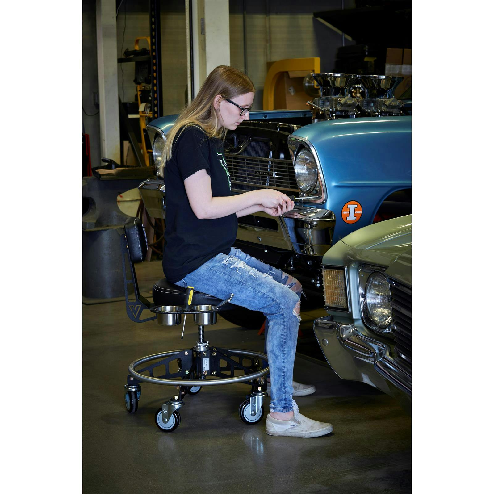 Speedway Motors Vyper Robust Steel Max Rolling Stool W/ Backrest