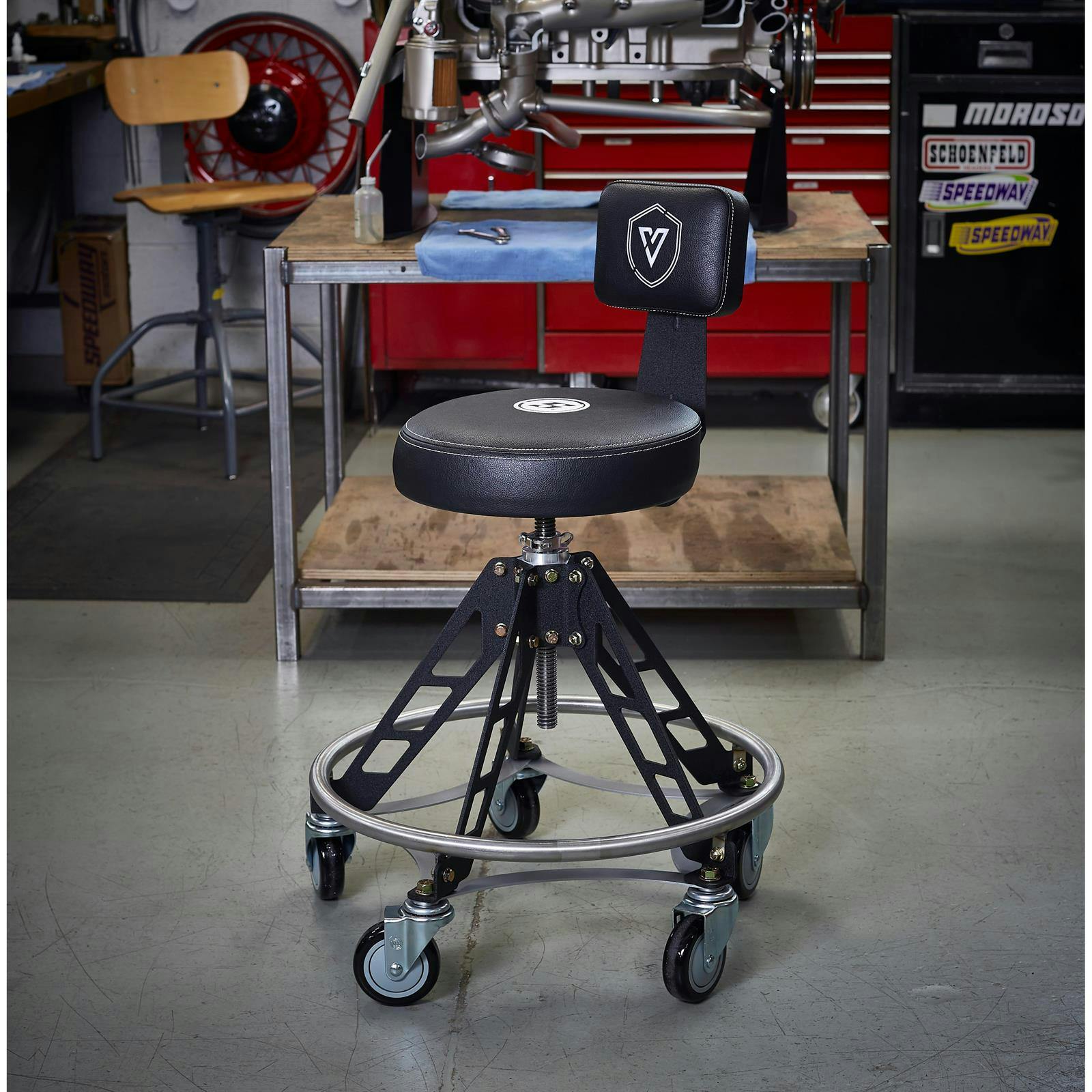 Speedway Motors Elevated Steel Max Rolling Stool With Backrest