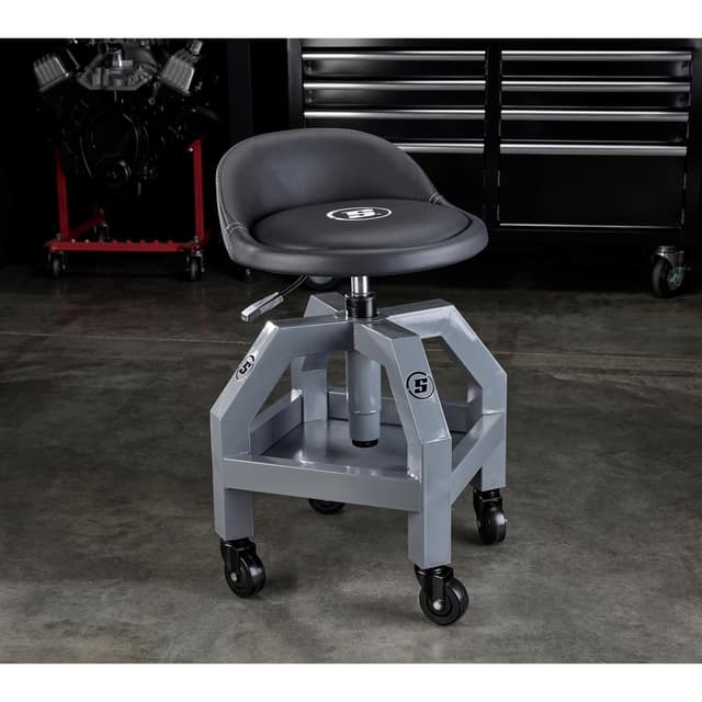 Heavy Duty Adjustable Height Rolling Shop Stool With Tool Tray