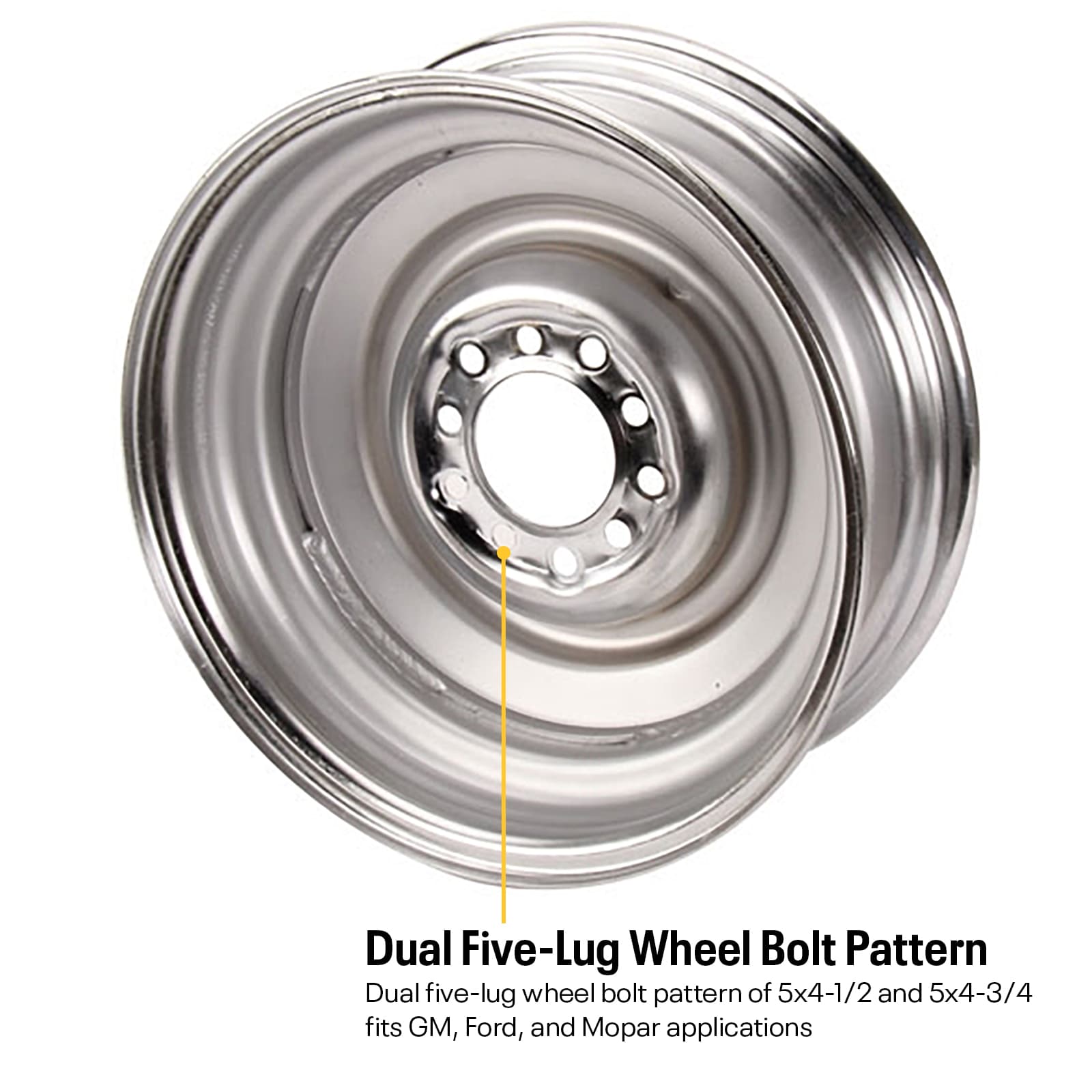 Speedway Smoothie 15x5 Plain Steel Wheel, 5 on 4.5/4.75, 3.0 BS