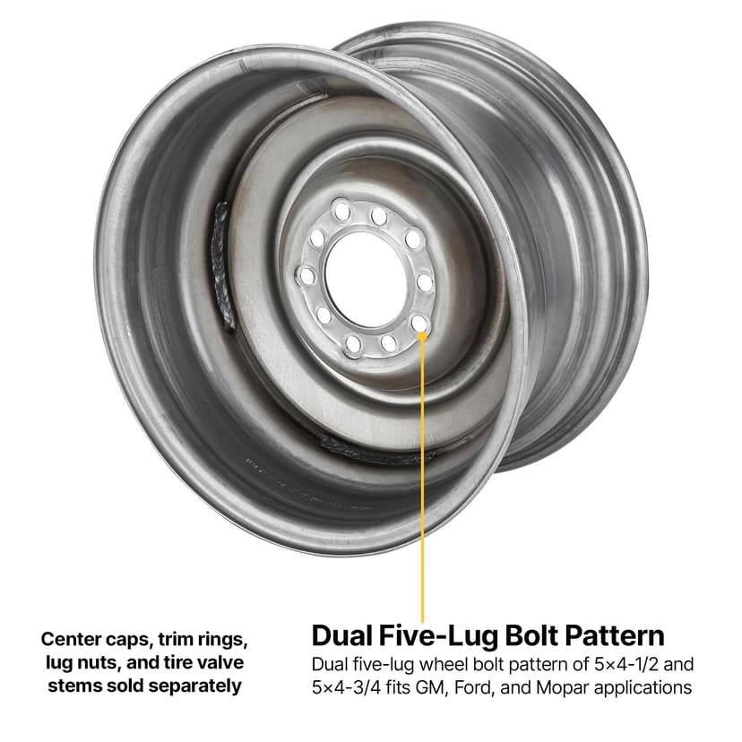 Speedway Smoothie 15x8 Steel Wheels, 5 on 4.5/4.75, 4 BS