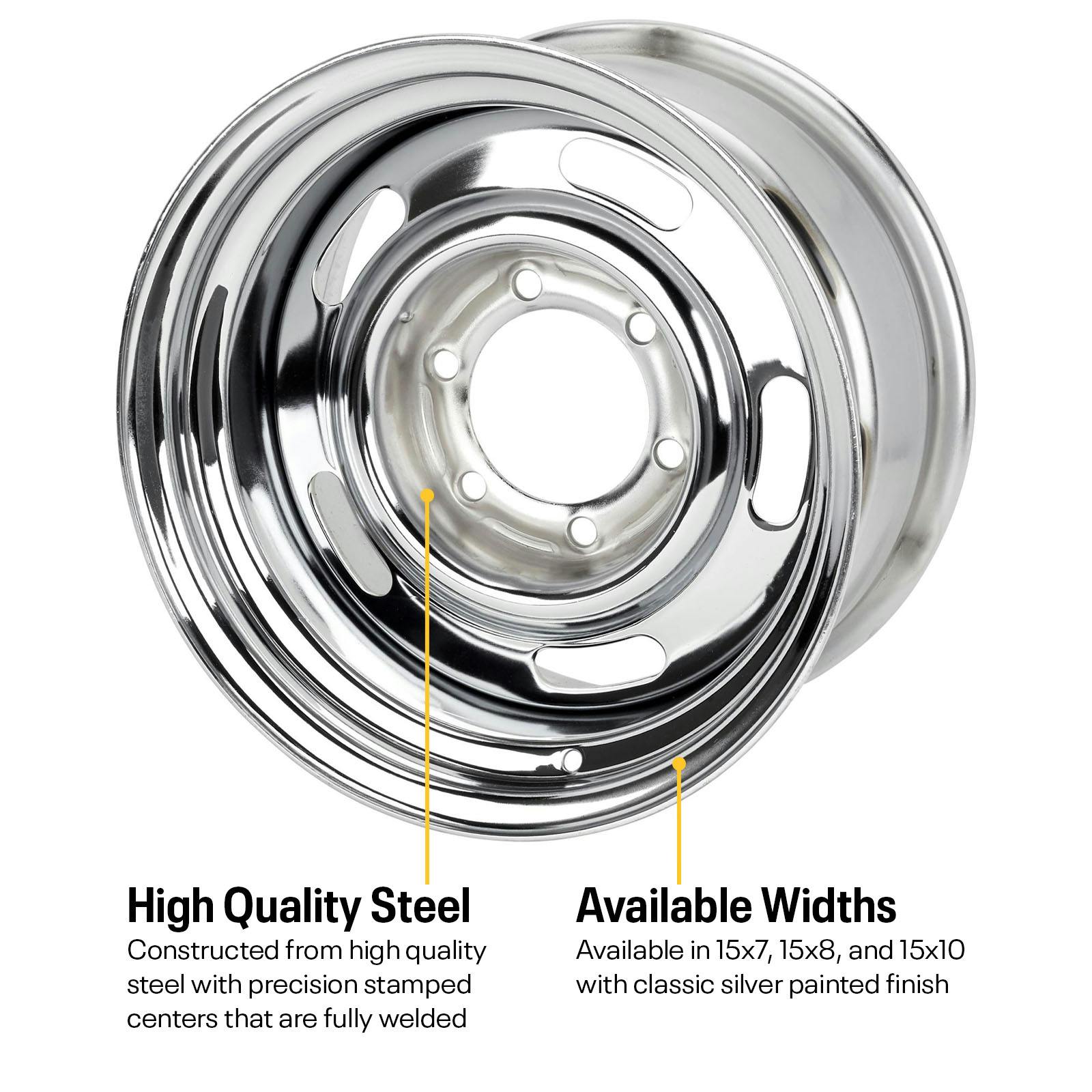 Speedway Steel GM-Style 15 Inch Rally Truck Wheel, 6 on 5.5 Inch