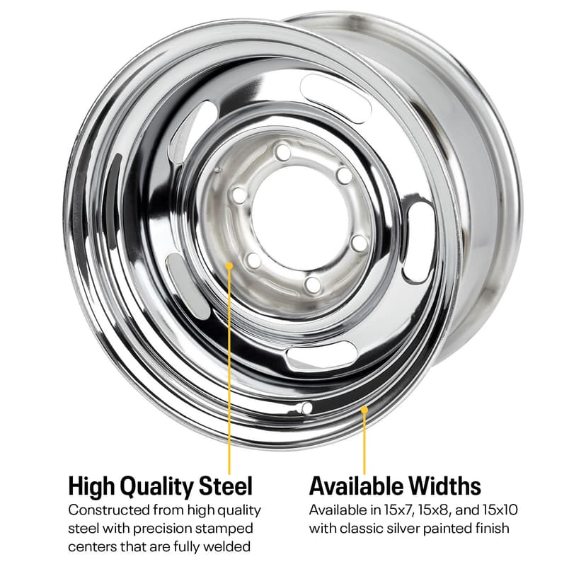 Speedway Steel GM-Style 15 Inch Rally Truck Wheel, 6 on 5.5 Inch