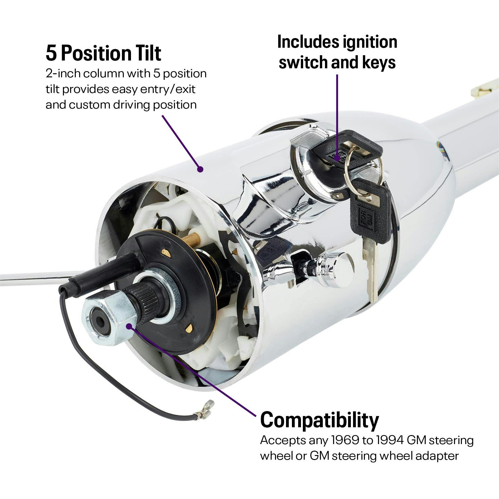 30 Inch Street Rod Steering Column 30" Chrome Tilt Steering Column - Floor Shift, Universal Fit For GM Street Rods & Hot Rods Hot Rods Motorcycle & Scooter Parts & Accessories - Foto 2