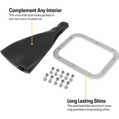 Rectangle Shifter Boot with Billet Aluminum Ring, Polished