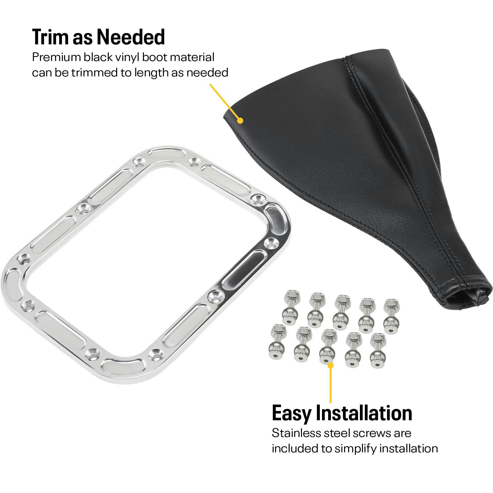 Rectangle Shifter Boot with Billet Aluminum Ring, Polished