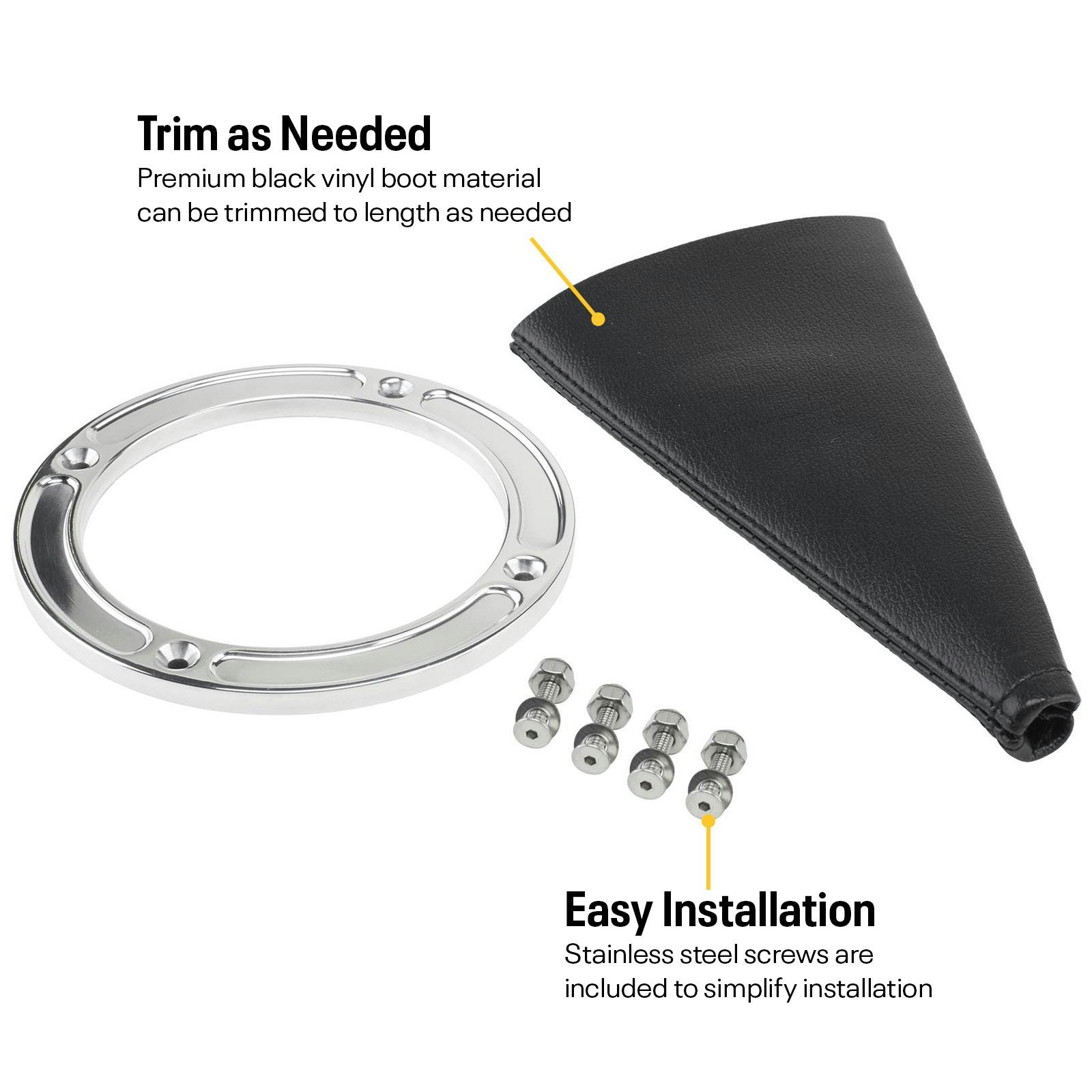 Round Shifter Boot with Billet Aluminum Ring, Polished