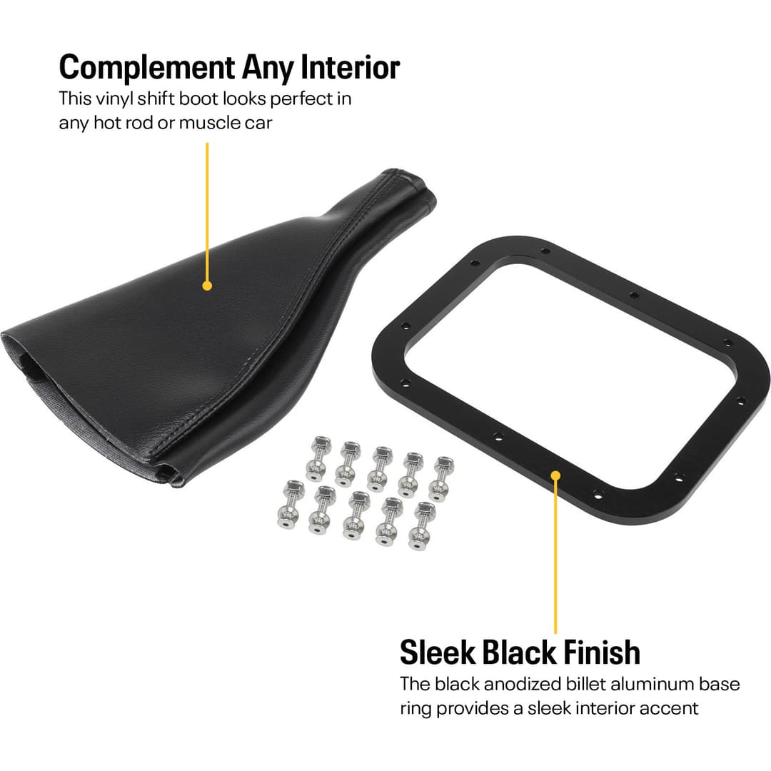 Rectangle Shifter Boot with Billet Aluminum Ring, Black