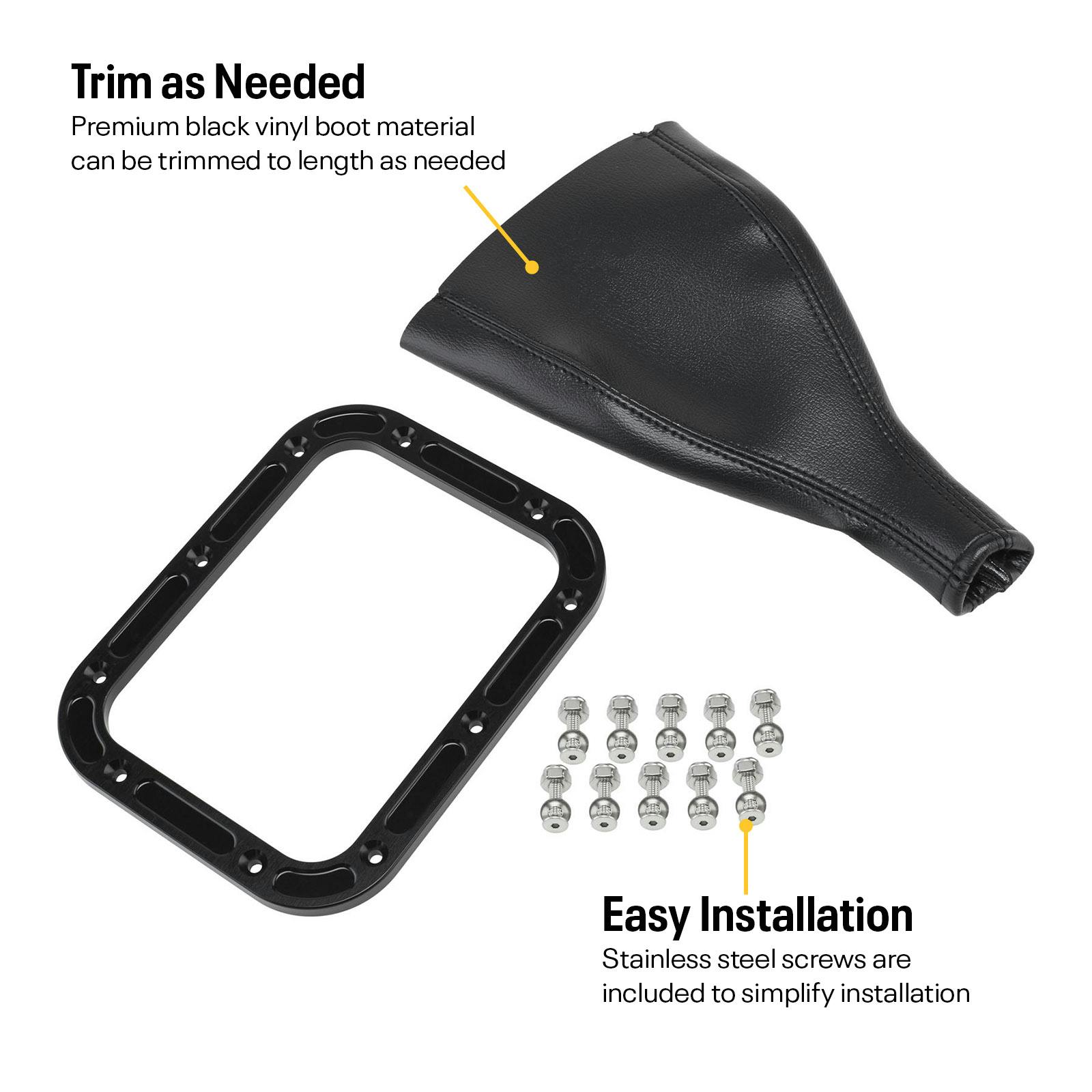 Rectangle Shifter Boot with Billet Aluminum Ring, Black