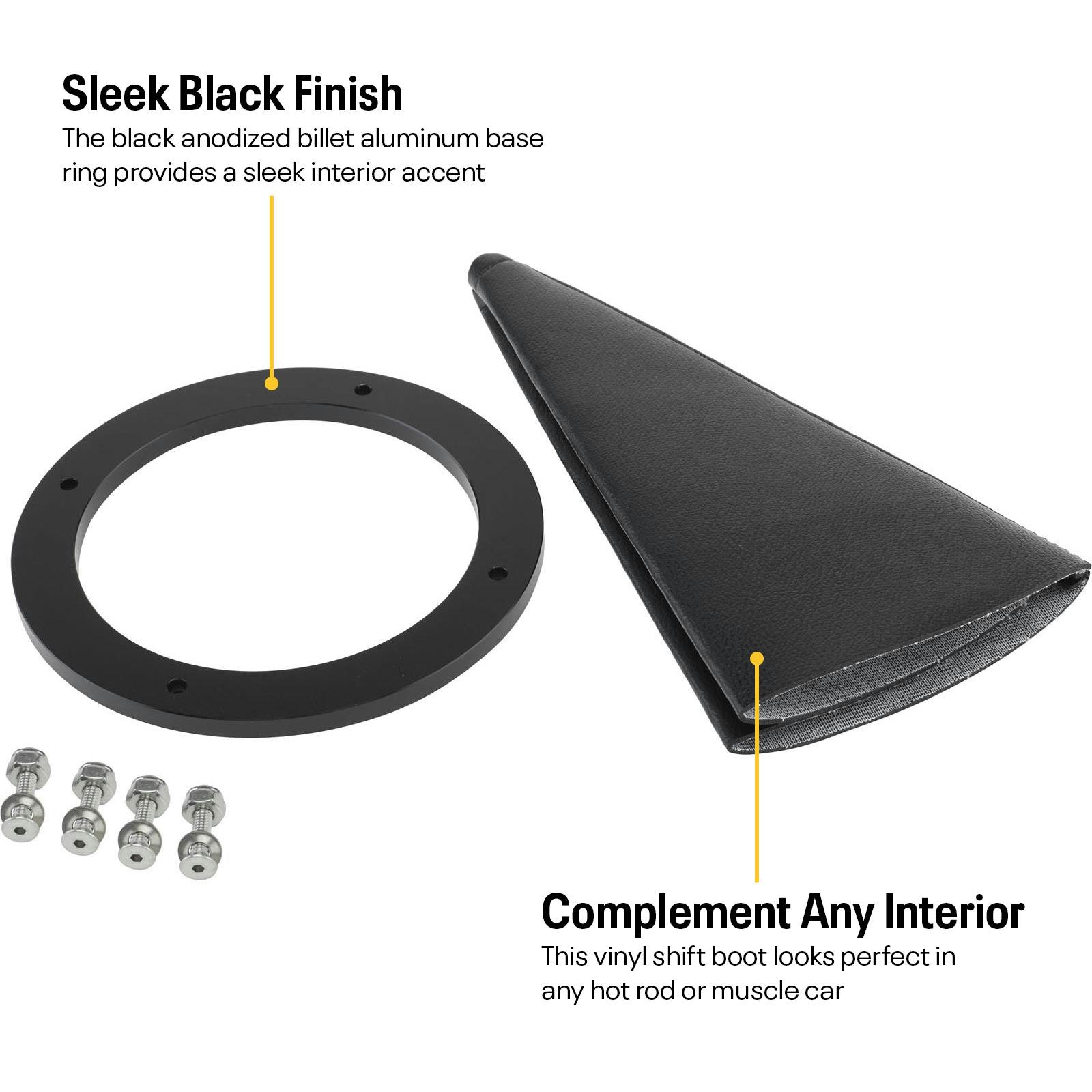 Round Shifter Boot with Billet Aluminum Ring, Black