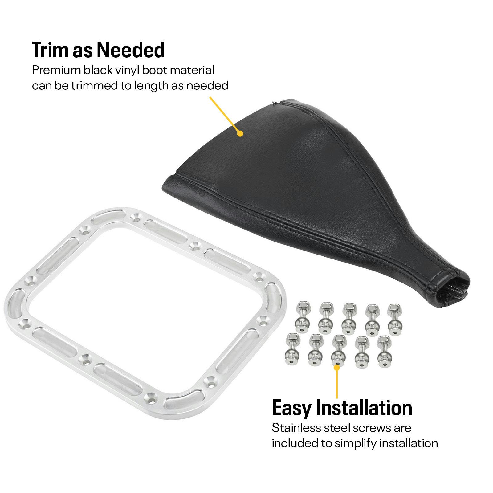 Rectangle Shifter Boot with Billet Aluminum Ring, Brushed