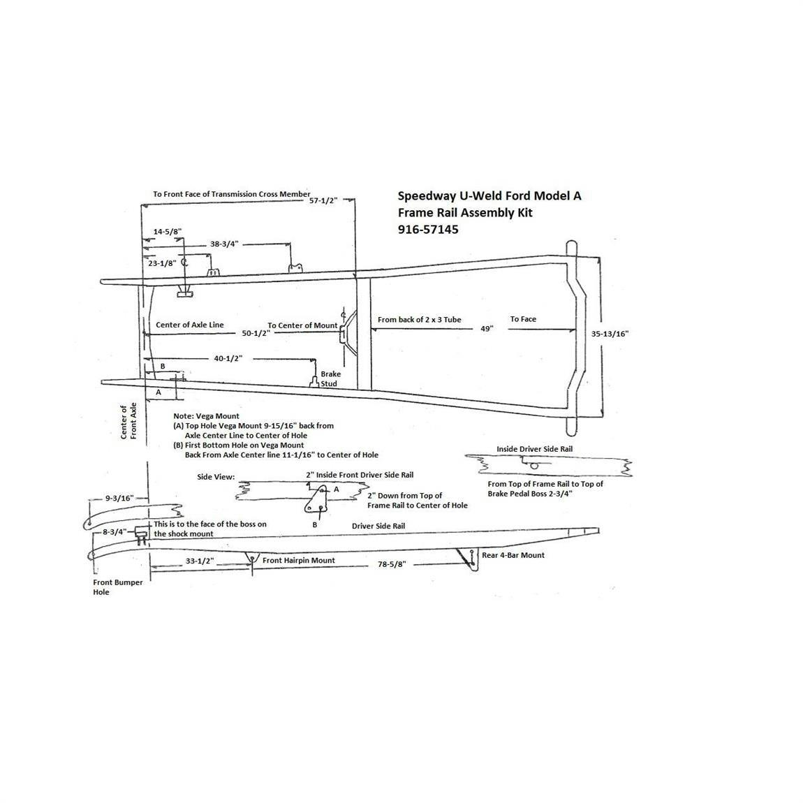 Speedway U-Weld Ford Model A Frame Rail Assembly Kit