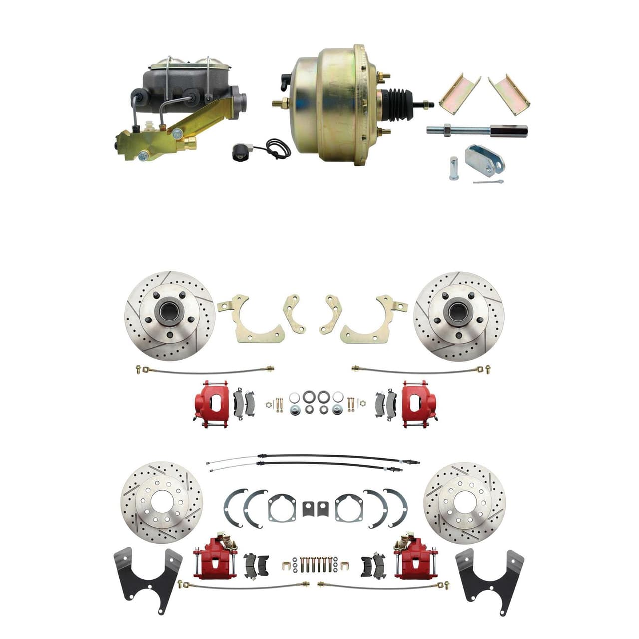 Speedway TriFive Front & Rear Disc Brake Conv., D/S Rotors, Red