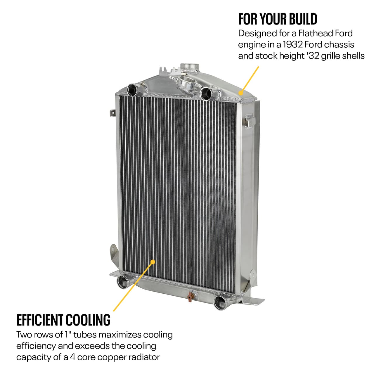 1932 Ford Aluminum Radiator, Flathead Engine, Stock Height