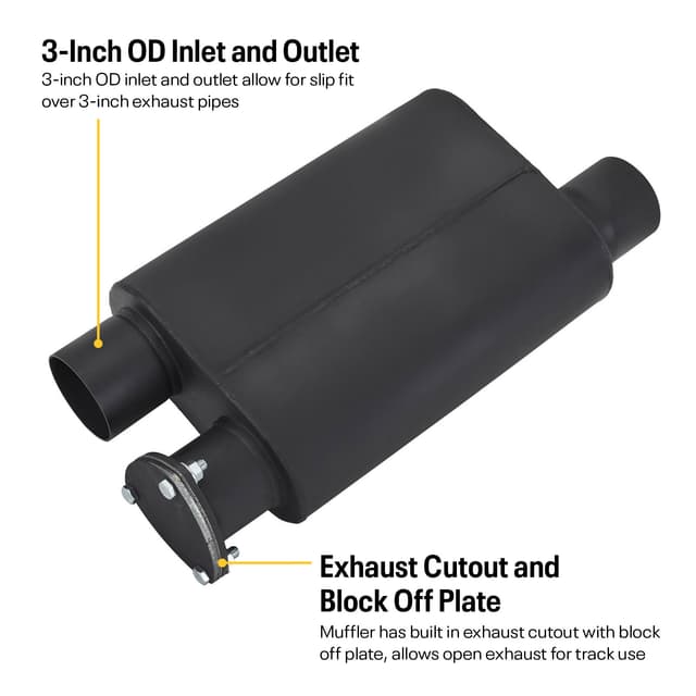 Straight Through Exhaust Dump Baffled Muffler with Cutout, 3 Inch ...