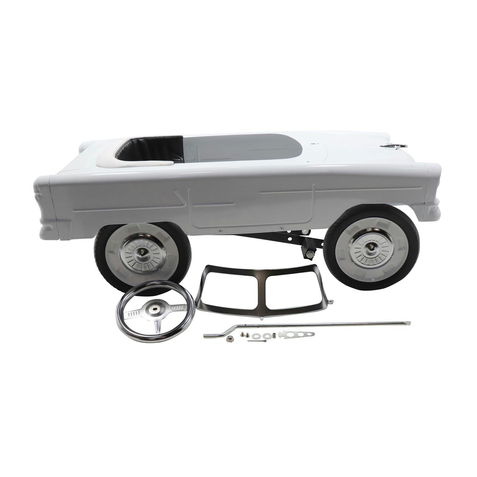 Retro TriFive 1955 Chevy Steel Metal Pedal Car, White